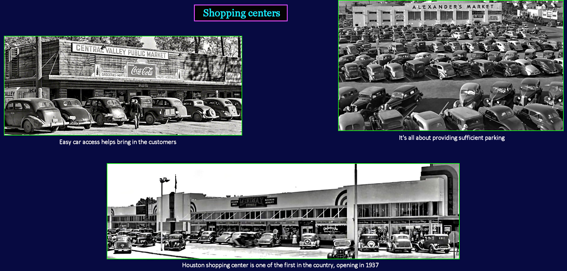 Bigger parking lots, 1940s